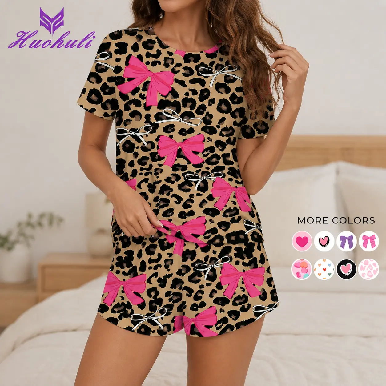 HUOHULI Women's 2-Piece Pajama Set - Cute Print Women's Clothes, Loose Fit Summer Loungewear, Soft Stretchy Short Sleeve Top & Shorts, Lightweight Sleepwear, 2 Piece Sets, Sets For Women 2 Piece