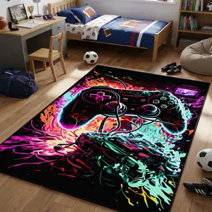 Game console controller pattern rug, 1 count living room rug, soft and comfortable non-slip mat, Game console controller pattern decorative floor mat, suitable for living room, bedroom, gaming room, e-sports room, home bathroom, dormitory, gift for boys