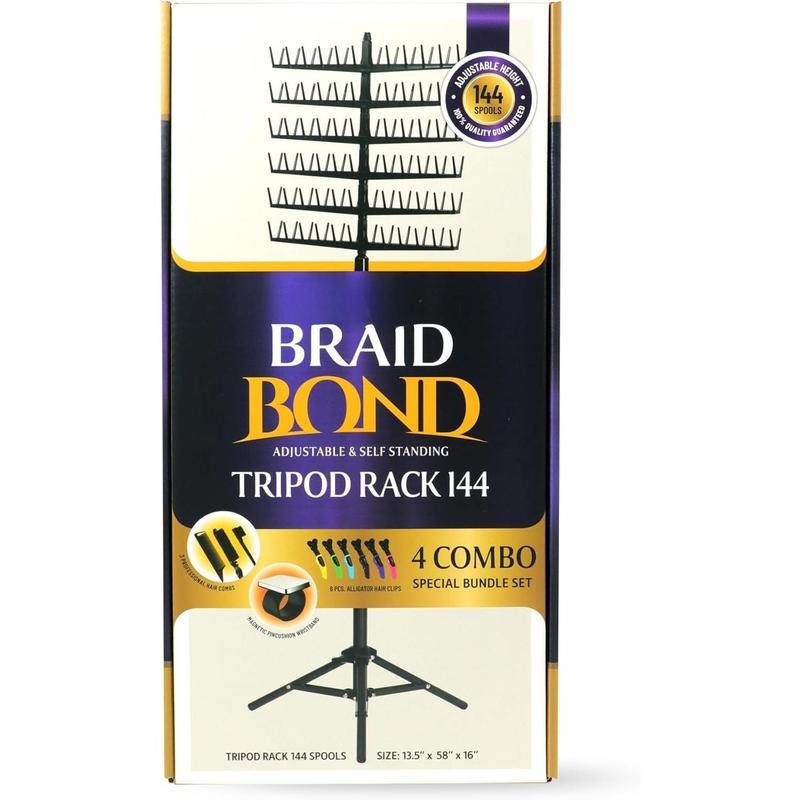 144 Pegs Standing Hair Braid Organizer, Height Adjustable Extension Holder and Display Rack for Hair Braiding, Easy to Assemble Divider Stand, Professional Hair Styling Tool Combo Set for Salon