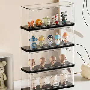 Transparent Dustproof Flip Cover Storage Display Box, Multi-Layer Stackable Desk Organizer, Computer Table Decorative Blind Box