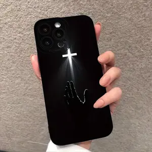 Cross pattern, new mobile phone case, full body protection, shockproof and drop-proof TPU soft rubber protective cover, color black simple and high-end,, suitable for iPhone16 15 14 13 12 11xs XR X7/8Mini Plus Pro Max series devout Catholics