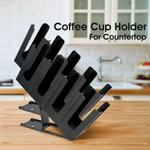 Hakka Pack of 2 Commercial Cup and Lid Holder, Coffee Cup Dispenser Organizer,Paper Cup Holder,Collapsible Design,4 Compartment Countertop Cup and Lid Organizer, Color Black