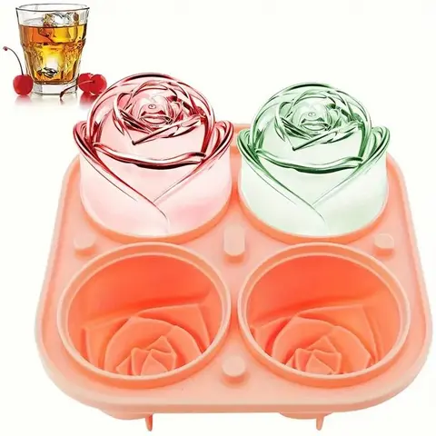 Rose Shaped Ice Cube Mold, 1 Count Silicone Ice Cube Tray with Lid, Ice Tray for Juice, Coffee, Kitchen Utensils & Gadgets