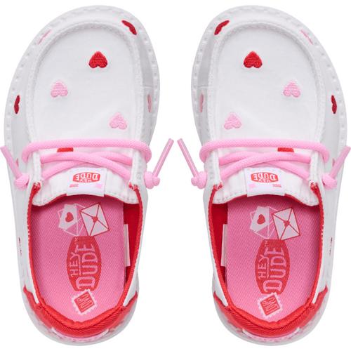 HEYDUDE Wendy Kids Embroidered Hearts - Comfortable Slip on Shoes for Valentine's Day