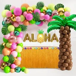 Tropical luau balloons arch garland kit luau party decorations with palm leaves flamingo palm tree aloha foil balloon coconut balloons set for tropical hawaiian aloha luau flamingo party alohaa