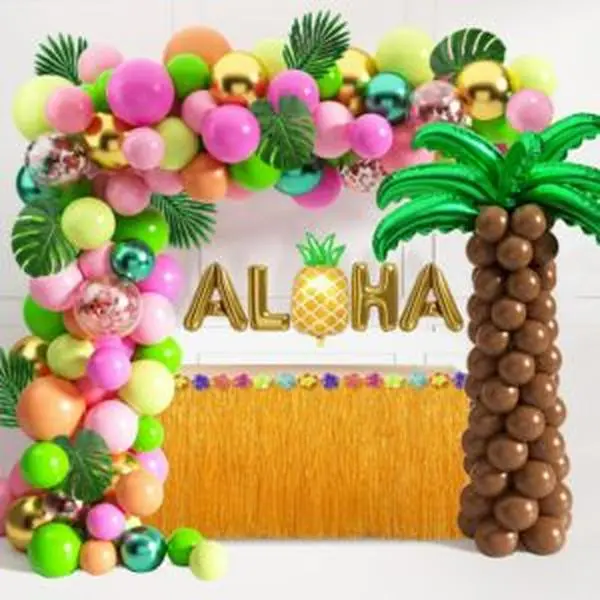 Tropical luau balloons arch garland kit luau party decorations with palm leaves flamingo palm tree aloha foil balloon coconut balloons set for tropical hawaiian aloha luau flamingo party alohaa