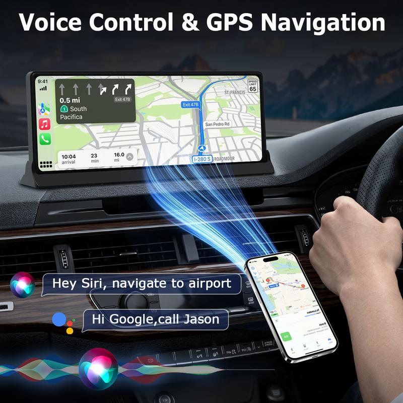 10.26 inch Carplay Screen for car with Netflix YouTube and Backup Camera for iPhone Android Auto Upgraded Wireless AI Video Entertainment BOX Built in Apps Voice Control GPS for iOS 10+ Android 11+