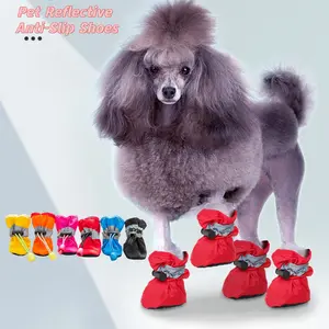 4 Pack Reflective Dog Shoes, Waterproof Anti-Slip Outdoor Pet Boots for Teddy & Poodle, Autumn Winter Puppy Footwear Protector