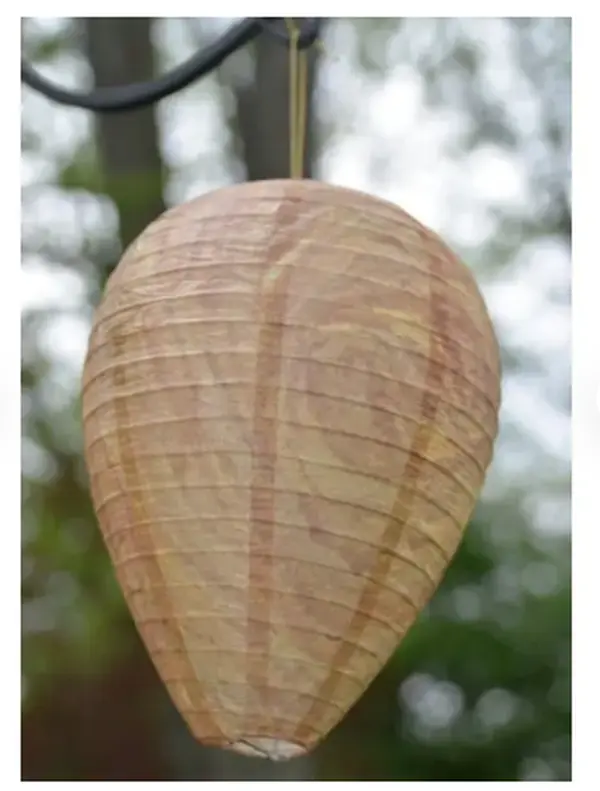 4-Pack Outdoor Wasp Deterrent Decoy Hives - 4-Pack Coverage, Natural Wax Paper, Collapsible Design, Hanging String, Metal Expansion Bar, Easy Setup & Removal, Chemical-Free, High-Quality Garden Control (Includes Paper Wasp Decoy Nests)