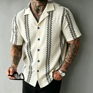 Men’s striped summer shirt, casual button-down short-sleeve beach shirts for men Stylish Classic Menswear Tropical tiktokshopspringglowup,summervibes