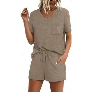 Pajama woman Women's Short-Sleeve Pajama Set, with Pockets, Casual V-Neck Two-Piece Set, Sizes S-3XL, Easter Gift, Birthday Gift