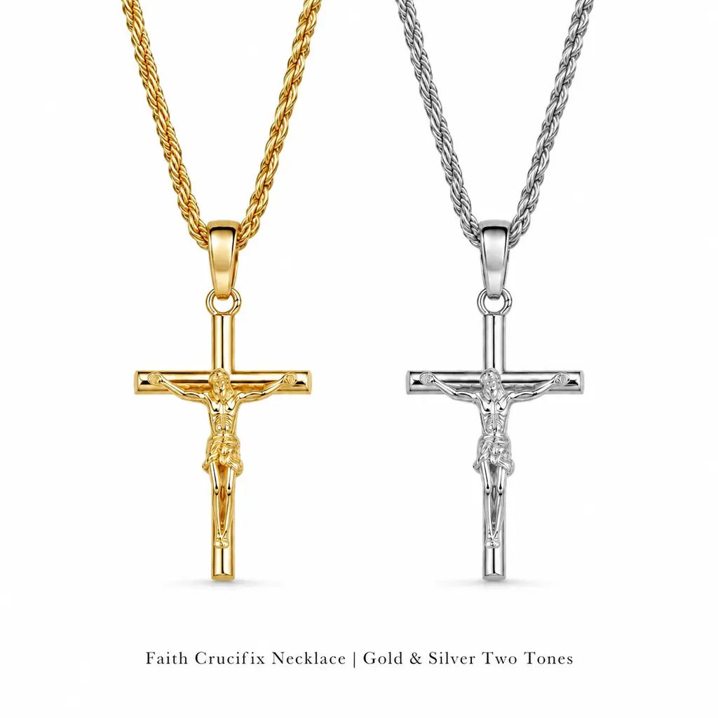 Christian Cross Necklace for Men Women, 18K Gold Plated Jesus Crucifix Pendant, Vintage Streetwear Faith Jewelry for Daily Wear Couple Gift, Waterproof Stainless Steel Anti Tarnish Lightweight Necklace, Unisex Religious Cross Pendant Gift for Him Her