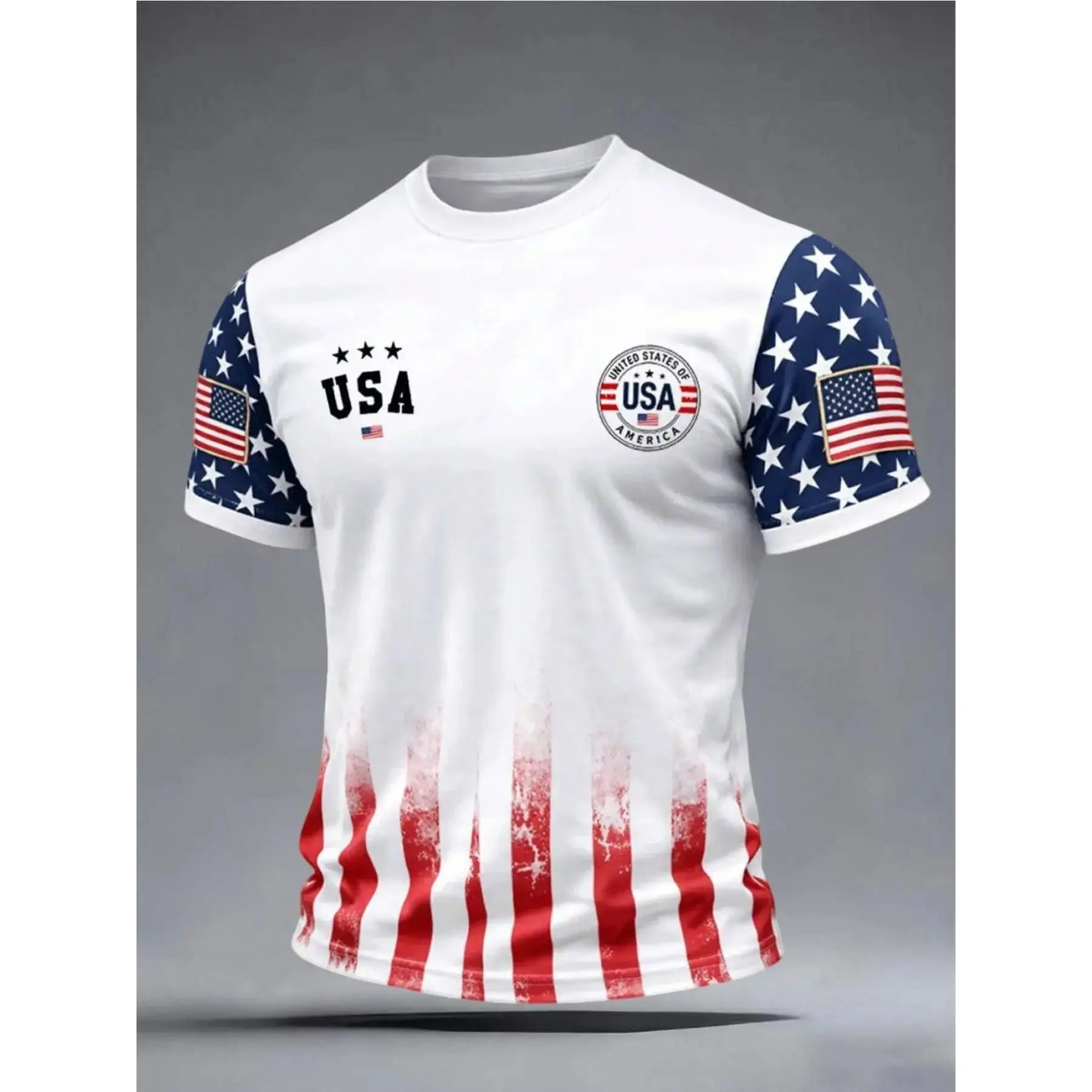 Men's Us 250th Anniversary 3D Aesthetic T-Shirt, American Flag Badge Print, Vintage Raglan Sleeve, Casual Fitted Short Sleeve T-Shirt for All Seasons