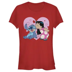 Juniors Womens Lilo & Stitch Kisses T-Shirt