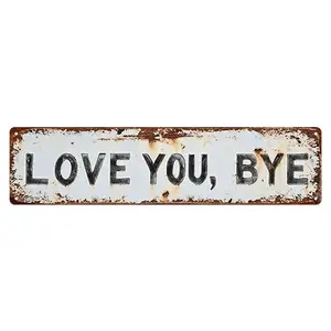 2D Flat, 1pc 16*4in "LOVE YOU, BYE" Rustic Metal Sign - Whimsical Decor.Distressed Vintage Design, Pre-drilled Holes for Easy Hanging, Suitable for Entryway, Patio, Bedroom.Durable Weather-Resistant Decor, Fun Gift for Friends/Family, arrangement wedding