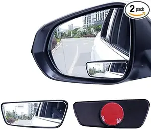 Framed Rectangular Blind Spot Mirror, HD Glass and ABS Housing Convex Wide Angle Rearview Mirror with Adjustable Stick for Universal Car (2 pcs)