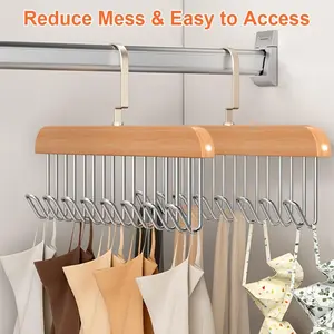 2 Pack Hanger for Closet w/16 Hooks, Space Saving Hanger, Sturdy and Durable Scarf Organizer and Storage for Tops, Bras, Camisoles, Scarfs or Tie (Beige)