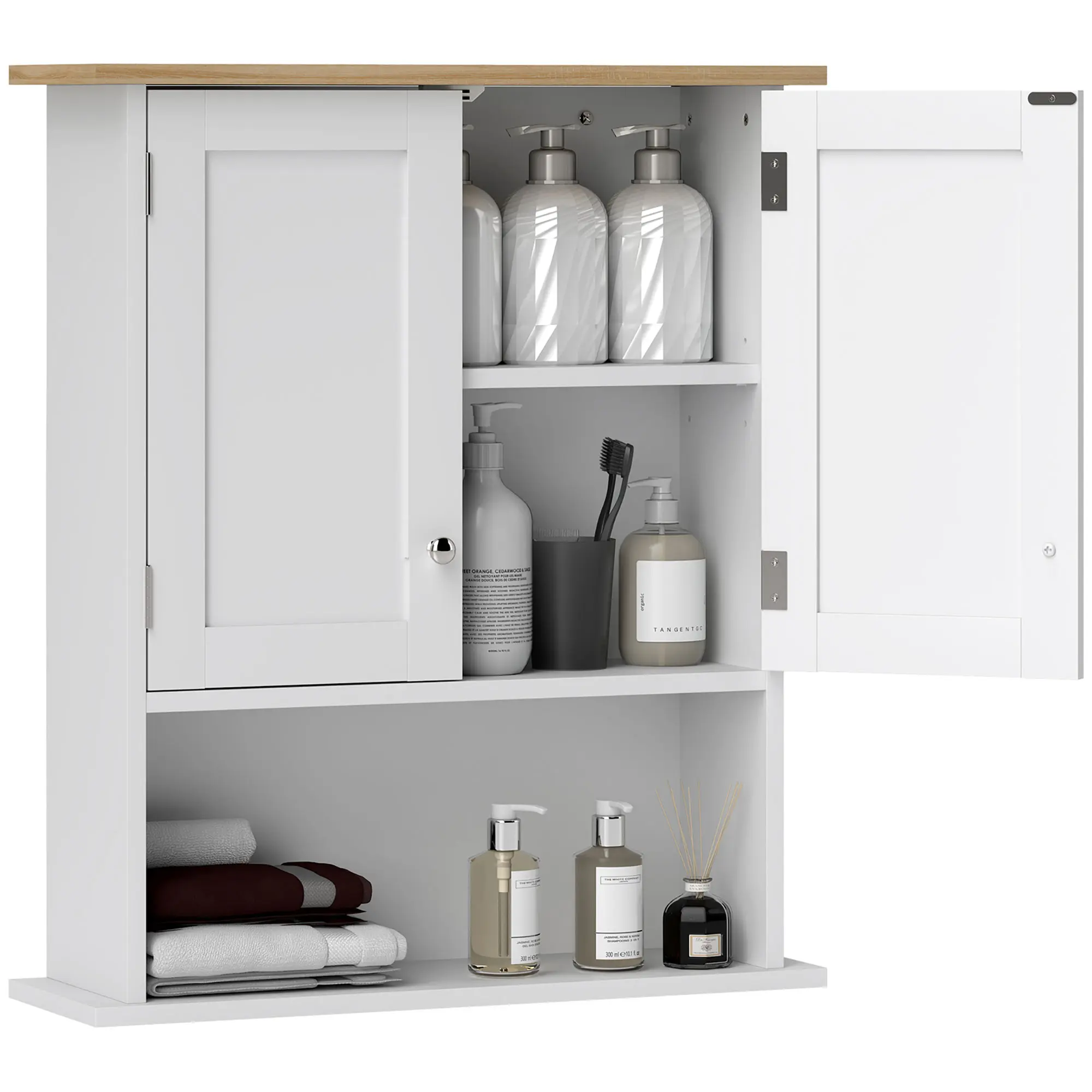 HOMCOM Bathroom Wall Cabinet, Modern Bathroom Cabinet Wall Mounted Medicine Cabinet with 2 Doors, Adjustable Shelf, Over the Toilet, White