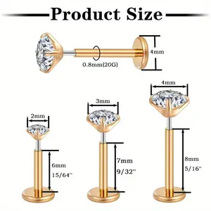Flat Back Earrings Stud Titanium Threadless Tragus Labret Cartilage Lip Medusa Conch Body piercing stack daily wear