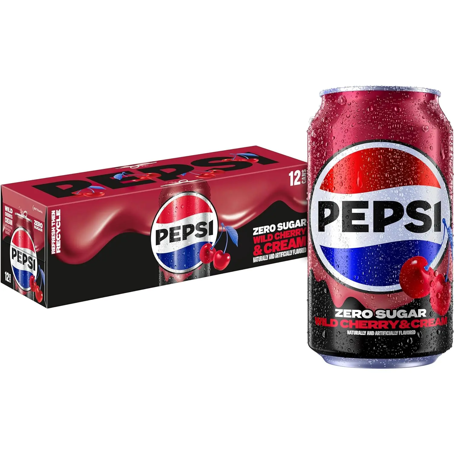 Pepsi 0 Sugar Wild Cherry & Cream Fizzy Drink, 12 fl oz Cans (12-Pack) Pepsi 0 Sugar Wild Cherry & Cream Fizzy Drink, 12 fl oz Cans (12-Pack)