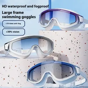New Gradient Electroplated Swimming Goggles Large Frame HD Waterproof Anti Fog Unisex Adult Swim Glasses Set Comfort Fit UV Protection Wide Vision