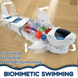 Electric Swinging Shark Toy 12.7*6.8*5 inches with Music Light Shakeable Head Tail OpenMouth Obstacle Avoiding Fun Novelty AnimalGift for Kids Multifunction