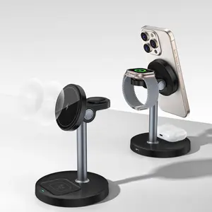 3-in-1 Magnetic Wireless Charger, 15W Fast Charging Station with Adjustable Angle, Compatible with iPhone 12-16 Series, iWatch & AirPods, Wireless Mobile Charger