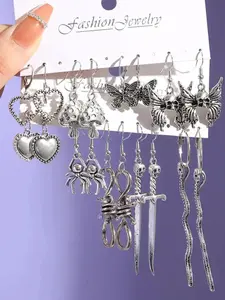 9 Pairs Punk Street Simple Dangle Earrings, Party Jewelry for Women & Men, Fashion Earrings for Party, Daily Clothing Decor for Birthday Gifts