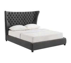 SASSY GREY VELVET QUEEN BED SKU: BE00015