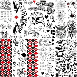 12 Sheets Harley Quinn Tattoos Suicide Squad, 4 Large Sheets Joker Harley Quinn Tattoos Temporary Birds of Prey, 8 Sheets Small Halloween Tattoo Stickers Spider Prisoner Makeup Kit Women Men