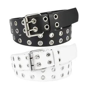 2Pcs/Set Double Grommet PU Leather Punk Belt,2 Hole Grommet Jeans Belt for Women & Men,Multi,Medium,Christmas Party Gifts,Hand Tools Kits
