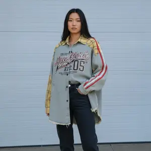 Street Style Denim Patchwork Button Up