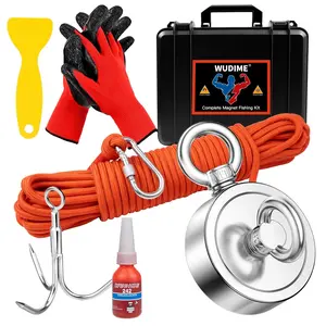 Strong Magnet Fishing Kit, 1000 Lbs Pulling Force Rare Earth Magnet with 65 FT Rope, Carabiner, Gloves, Grappling Hook and Carry Case for Retrieving in River and Magnetic Fishing