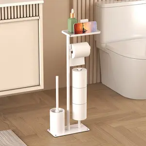 Self-Adhesive Bathroom Paper Holder, Multi-Functional Toilet Brush Stand, Mobile Suction Cup Design, Ideal for Christmas & Halloween Gifts
