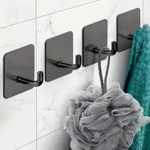Modern Wall-Mounted Self-Adhesive Hooks, 4 Counts/set Portable Heavy-Duty Stainless Steel Towel Hooks for Bathroom, Kitchen & Bedroom, Storage Organizers & Bathroom Organizing Accessories