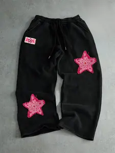 Men's Straight Leg Pants with Star Embroidery Patch, Casual Fashion Long Trousers, Comfortable Fit for Daily Wear, Casual Pocket Trousers