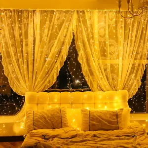 HXWEIYE 300LED Fairy Curtain Lights 9.8ft x 9.8ft Warm White USB Plug-in with DIY Timer & Remote Control 8 Modes for Christmas Bedroom Indoor Weddings Dorm