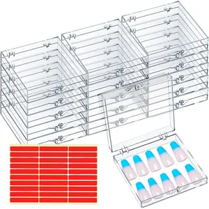 1Set Press On Nail Boxes with Adhesive Tape Seal - Nail Display Case Containers, Portable for DIY Nail Packaging, Earring & Bracelet Storage, Gift for Nail Artists