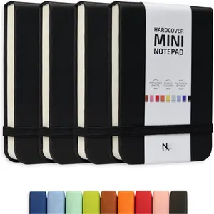 Notebook 3x4 Small Notepad Pocket Size, A7 Leather Hardcover Mini Notebook,  Off Sheet  Notepad with Elastic Band, 4 Pack Mini Pocket Notebook for Nurse Reporter (Black)
