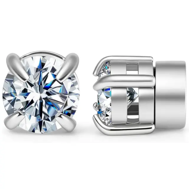 Magnetic Stud Earrings for Men & Women-Cubic Zirconia Clip on Earring | Hypoallergenic, Stainless Steel Magnet, Unisex Non Piercing Studs, Halo Fake Earring, Diamond Magnetic Earrings