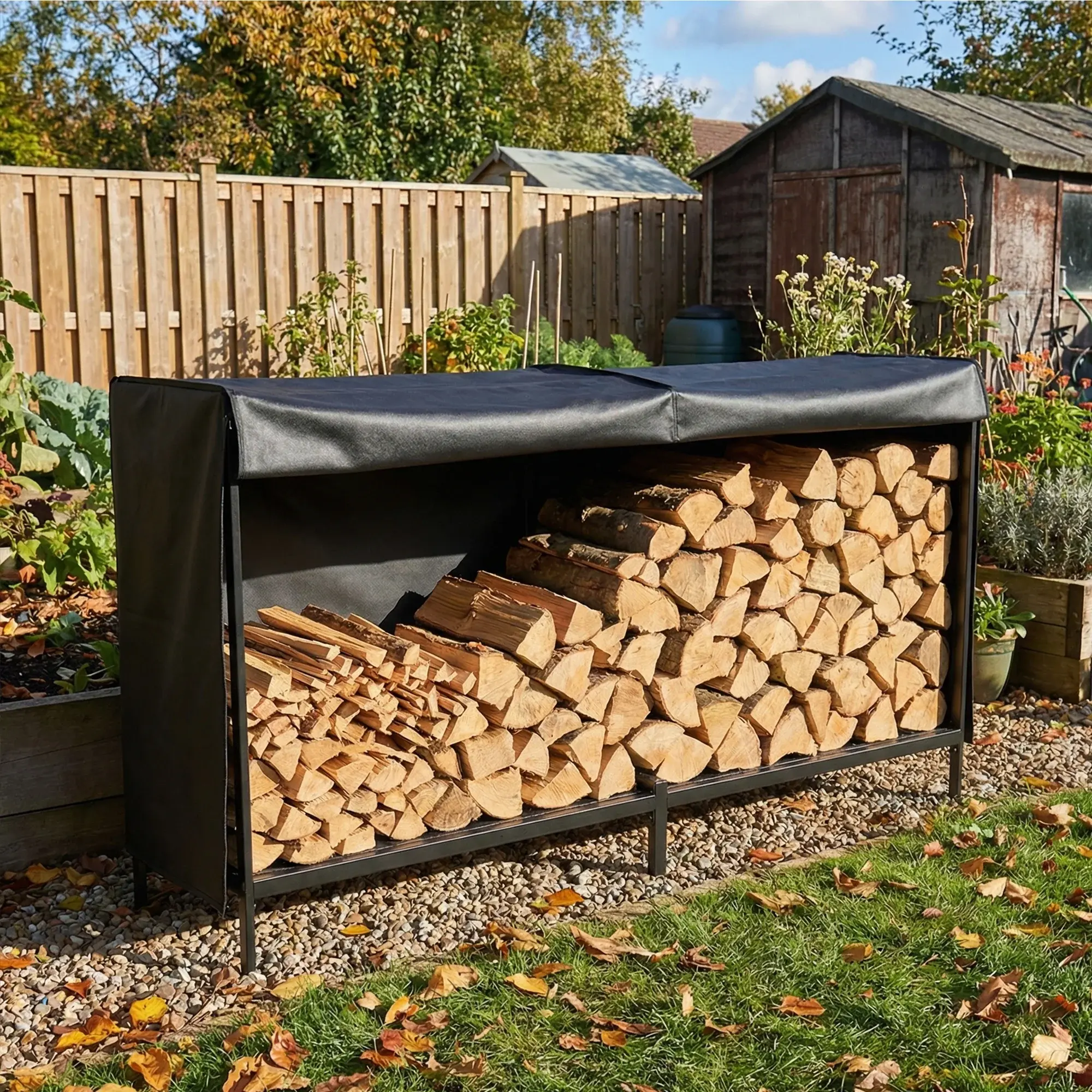 8FT Heavy Duty Firewood Storage Rack, Firewood Storage Log Rack with Cover and Zipper, Indoor Outdoor Wood Racks for Fire Wood Holder Convenient Accessible