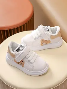 Cute Bear Sneakers with Buckle Closure, Soft Sole Comfortable Casual Shoes for Daily Wear, Stylish Kids Footwear, Trendy Trainers