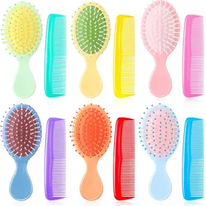 12 Pcs Mini Hair Brush and Detangler Set - Travel Sized, Plastic Brushes and Combs for Kids' Wet, Curly, or Tangled Hair, Multicolored