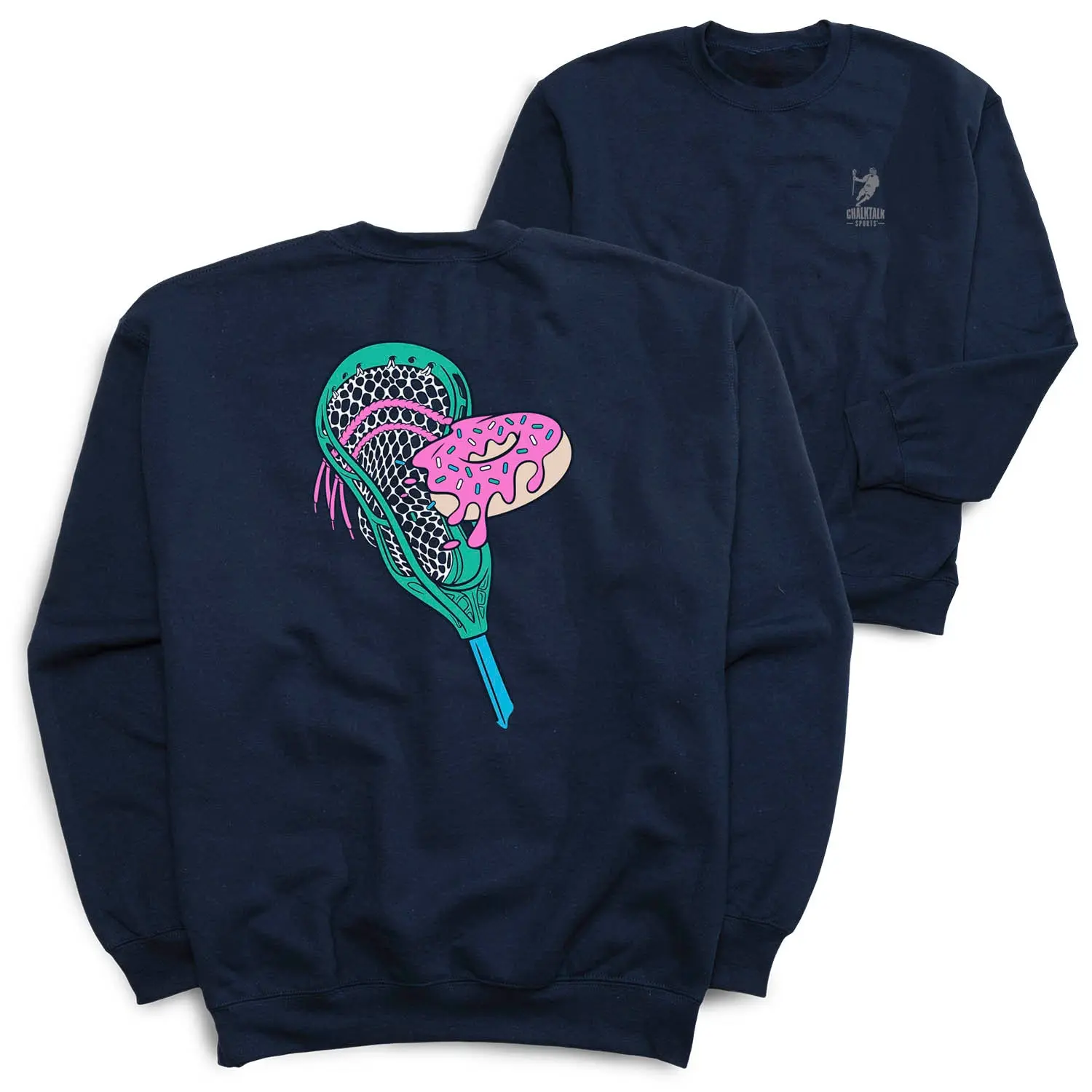 Casual Graphic Crewneck Sweatshirt, Men's Relaxed Fit Fleece Pullover with Colorful Donut Back Print, Menswear Tops, Soft, Round Neck, Crew Neck Men's Sweatshirts, Bold Back Print, Cool Weather