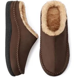 SHOESLOCKER Men's Stylish Slide House Slippers, Cozy Round Toe Microsuede, Slip-On, Memory Foam Insole, Plush Fleece Lined, Flipflop-Inspired Design for Indoor Use, Brown Beige Footwear,summervibes