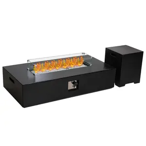 NAGA HABNA 56 Inch Propane Fire Pit Table, Outdoor Rectangle Fire Table w Tank Table (50,000 BTU Rectangle Pit), 2 Piece Gas Fire Pit with Lava Rocks Waterproof Cover and Lid for Outside/Patio/Garden