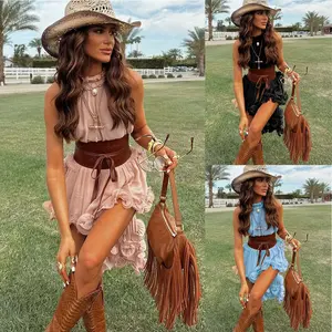 Ruffle Sleeveless Short Skirt Set INS Casual Vacation Chiffon Two-Piece Set