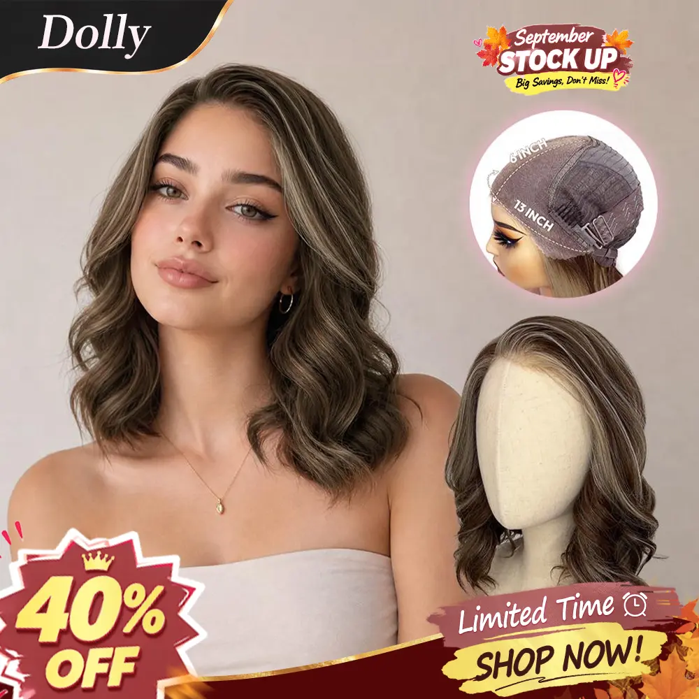 Dolly Women's 13*6 HD Lace Frontal Wig, Pre-Cut Scandi Hairline, Platinum-Mocha Balayage Dark Root, Glueless Middle-Length Low-Density, Premium Synthetic Heat-Resistant Futura Fiber, Breathable Beginner-Friendly Ombre Lace Wig for Daily Wear, Premium Synt