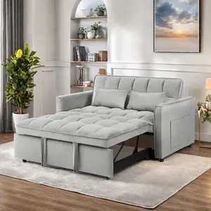 Leumius Convertible Sofa Bed,3-in-1 Sleeper Sofa with Pull Out Bed,Sleeper Futon Couch Loveseat with Adjsutable Backrest and Pillows for Living Room,Gray