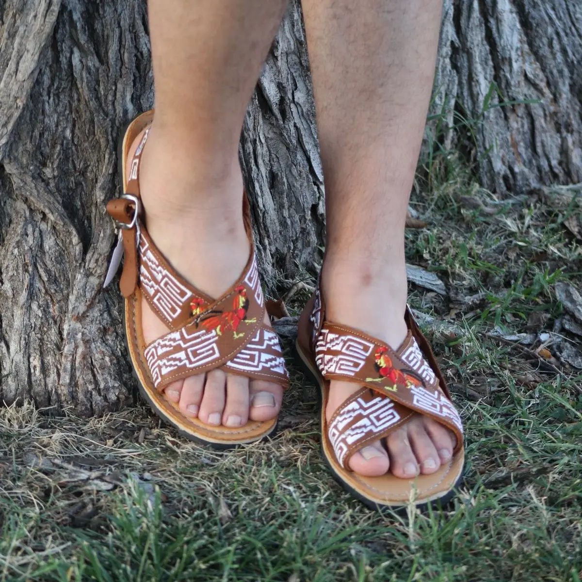 Men's Mexican Handmade Embroidered Leather Sandals-Huarache Cruzado Footwear Summer Comfort